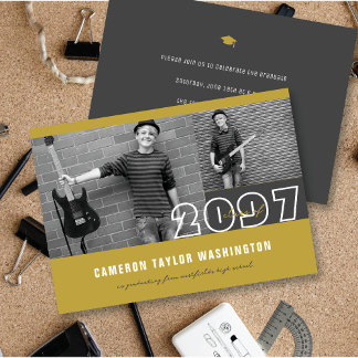 Moderne Gold 2 Foto Blocks Simple Graduation Party Einladung