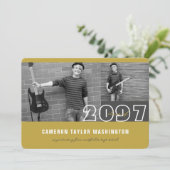 Moderne Gold 2 Foto Blocks Simple Graduation Party Einladung (Stehend Vorderseite)