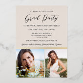 Moderne Gold 3 Foto-Graduierungspartei Folieneinladung (Rückseite)