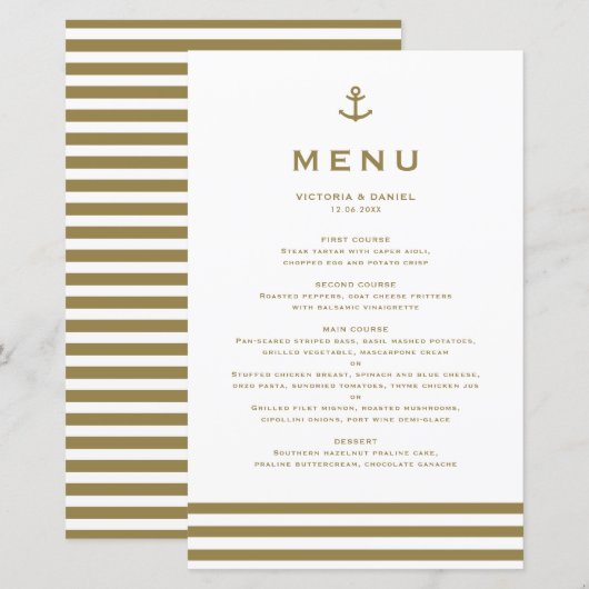 Moderne Gold Anchor Nautical Wedding Card (Vorne/Hinten)