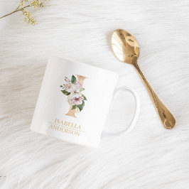 Moderne Gold-Aquarell-Blume Letter I | Monogramm Kaffeetasse