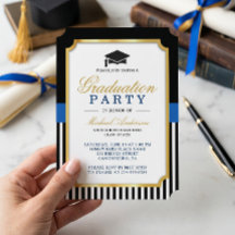 Moderne Gold Black Blue Stripes Graduierungsparty