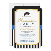 Moderne Gold Black Blue Stripes Graduierungsparty