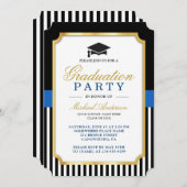 Moderne Gold Black Blue Stripes Graduierungsparty Einladung (Vorne/Hinten)