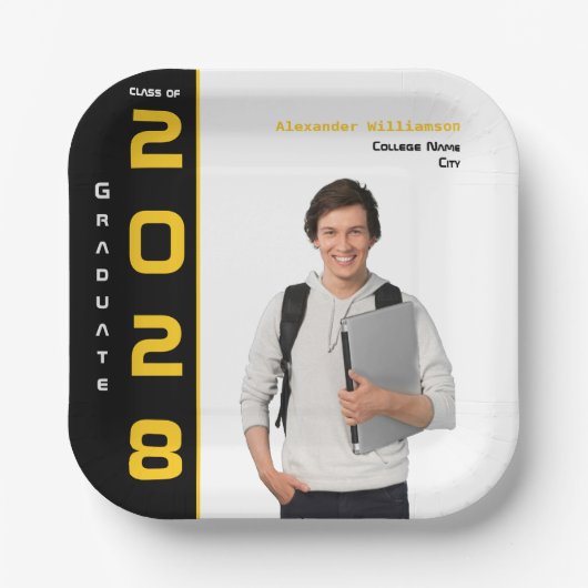 Moderne Gold Black Foto Graduation Party Pappteller (Vorderseite)