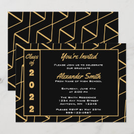 Moderne Gold Black Hintergrund Graduation Party Einladung
