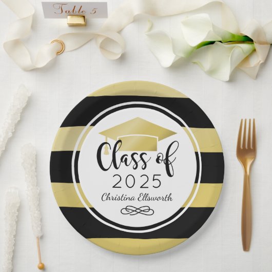 Moderne Gold Black Stripes Custom Graduation Party Pappteller (Hochzeit)