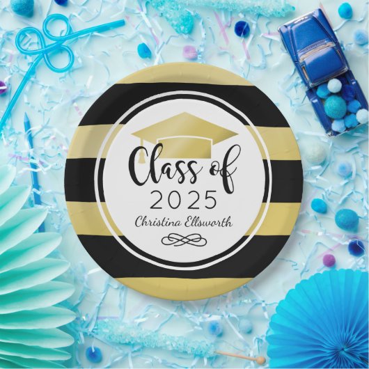 Moderne Gold Black Stripes Custom Graduation Party Pappteller (Party)