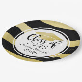 Moderne Gold Black Stripes Custom Graduation Party Pappteller (Schrägansicht)