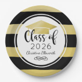 Moderne Gold Black Stripes Custom Graduation Party Pappteller (Vorderseite)