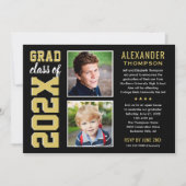 Moderne Gold Black Two Foto Graduation Party Einladung (Vorderseite)