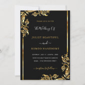 Moderne Gold Blätter Gerahmte Schwarze Hochzeit Ei (Vorderseite)