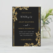 Moderne Gold Blätter Gerahmte Schwarze Hochzeit Ei (Stehend Vorderseite)