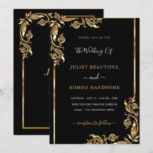 Moderne Gold Blätter Gerahmte Schwarze Hochzeit Ei
