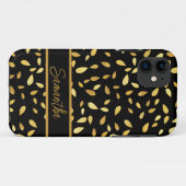 Moderne Gold Blätter Vorname Illustriertes Muster Case-Mate iPhone Hülle (Rückseite (Horizontal))