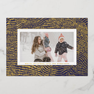 Moderne Gold Blau Weiße Weihnachtsrahmen Foto Glüc Folien Feiertagskarte