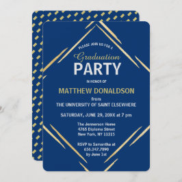 Moderne Gold Blue 2025 Geometric Graduation Party Einladung