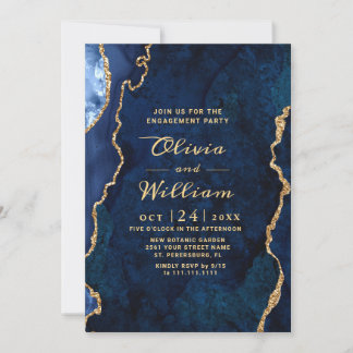 Moderne Gold Blue Marble Agate Engagement Party Einladung