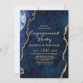 Moderne Gold Blue Marble Agate Engagement Party Einladung (Vorderseite)