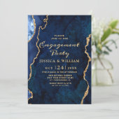 Moderne Gold Blue Marble Agate Engagement Party Einladung (Stehend Vorderseite)