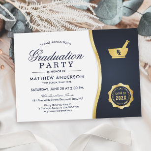 Moderne Gold Blue Pharmacy School Graduation Party Einladung