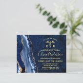 Moderne Gold Blue RN Graduierungsparty Einladung Postkarte (Stehend Vorderseite)