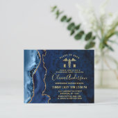 Moderne Gold Blue RN Graduierungsparty Einladung Postkarte (Stehend Vorderseite)