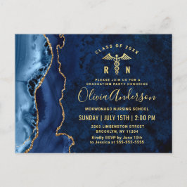 Moderne Gold Blue RN Graduierungsparty Einladung Postkarte