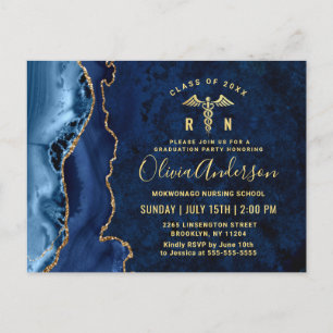 Moderne Gold Blue RN Graduierungsparty Einladung Postkarte
