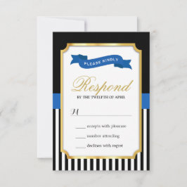 Moderne Gold Blue Schwarz-weiß Strips RSVP Card