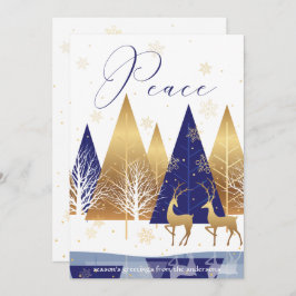Moderne Gold Blue Trees Deer Peace Holiday Gruß Einladung