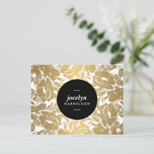 Moderne Gold Blume Black Circle Postcard Postkarte (Stehend Vorderseite)