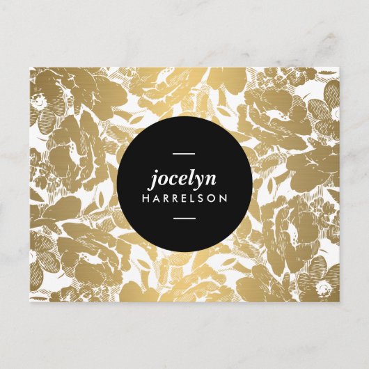 Moderne Gold Blume Black Circle Postcard Postkarte (Vorderseite)