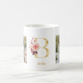 Moderne Gold-Blumen-Initiale B | Zweifoto-Monogram Kaffeetasse (Mittel)