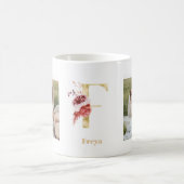 Moderne Gold-Blumen-Initiale F | Zweifoto-Monogram Kaffeetasse (Mittel)