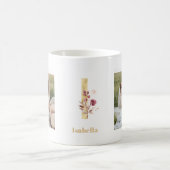 Moderne Gold-Blumen-Initiale I | Zweifoto-Monogram Kaffeetasse (Mittel)