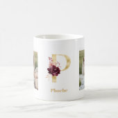 Moderne Gold-Blumen-Initiale P | Zweifoto-Monogram Kaffeetasse (Mittel)