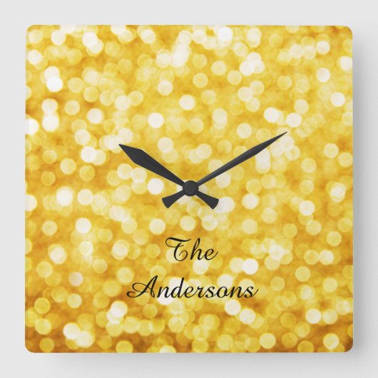 Moderne Gold-Bokeh-Wall-Uhr Quadratische Wanduhr (Vorderseite)