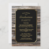 Moderne Gold Border Wood Graduation Party Einladung (Vorderseite)