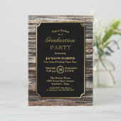 Moderne Gold Border Wood Graduation Party Einladung (Stehend Vorderseite)