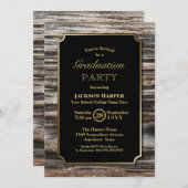 Moderne Gold Border Wood Graduation Party Einladung (Vorne/Hinten)