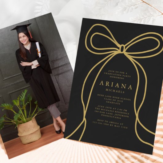 Moderne Gold Bow Foto Graduation Party Einladung