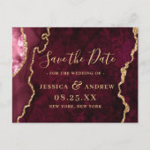 Moderne Gold Burgundy Agate Wedding speichern das Postkarte (Vorderseite)