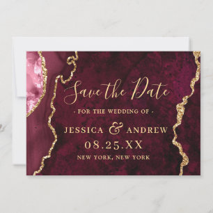 Moderne Gold Burgundy Agate Wedding speichern das  Save The Date