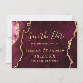 Moderne Gold Burgundy Agate Wedding speichern das Save The Date