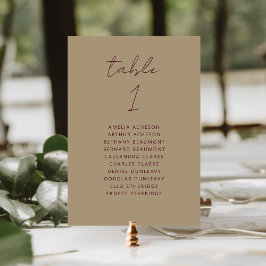 Moderne Gold Burgundy Script Wedding Tischnummer