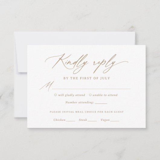 Moderne Gold Calligraphy Wedding Menu RSVP Card (Vorderseite)