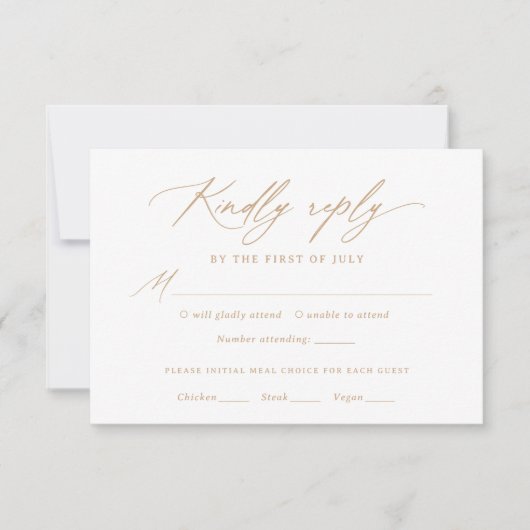 Moderne Gold Calligraphy Wedding Menu RSVP Card (Vorderseite)