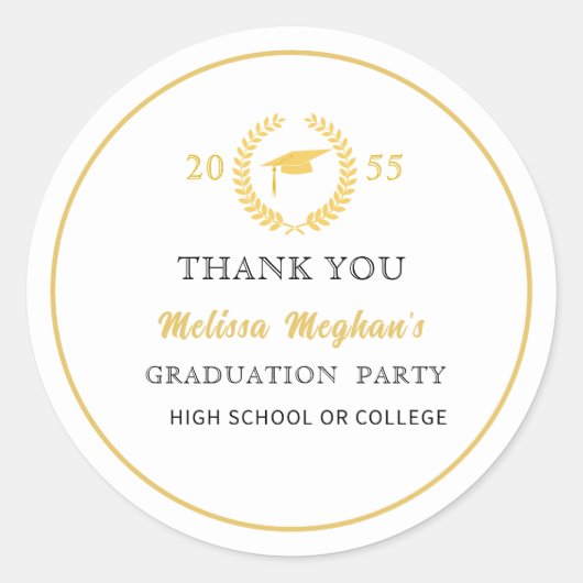 Moderne Gold Cap Graduation Party Vielen Dank Runder Aufkleber (Vorderseite)