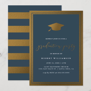 Moderne Gold Cap & Navy Graduation Party Einladung